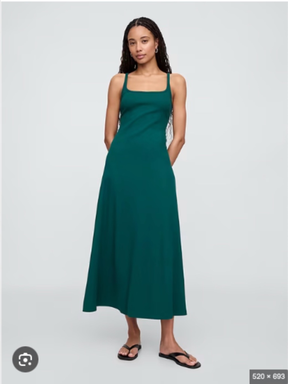 GAP Ribbed Squareneck Midi Dress, Rainforest Green. Size L Petite - NWT